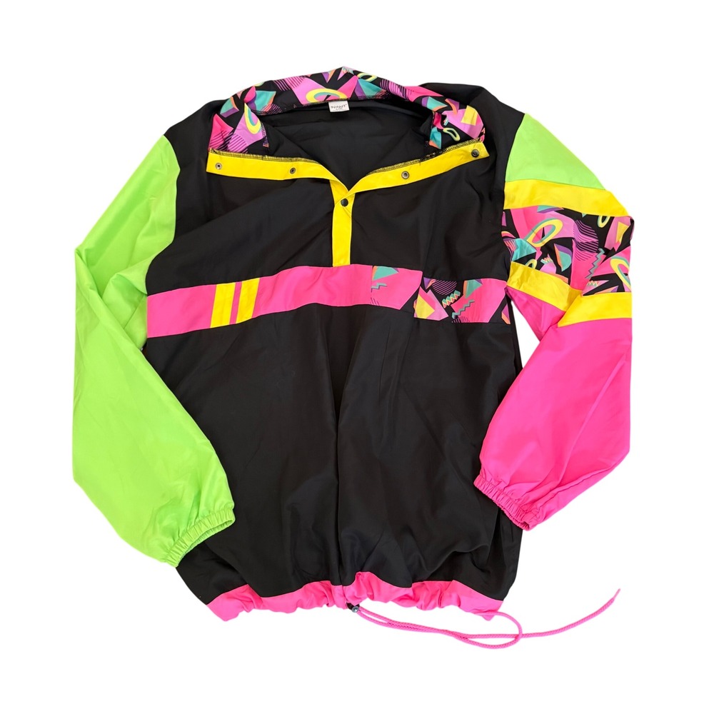 Spirit Halloween 90s 80s Retro Windbreaker Neon Geometric Pullover L/XL Costume
